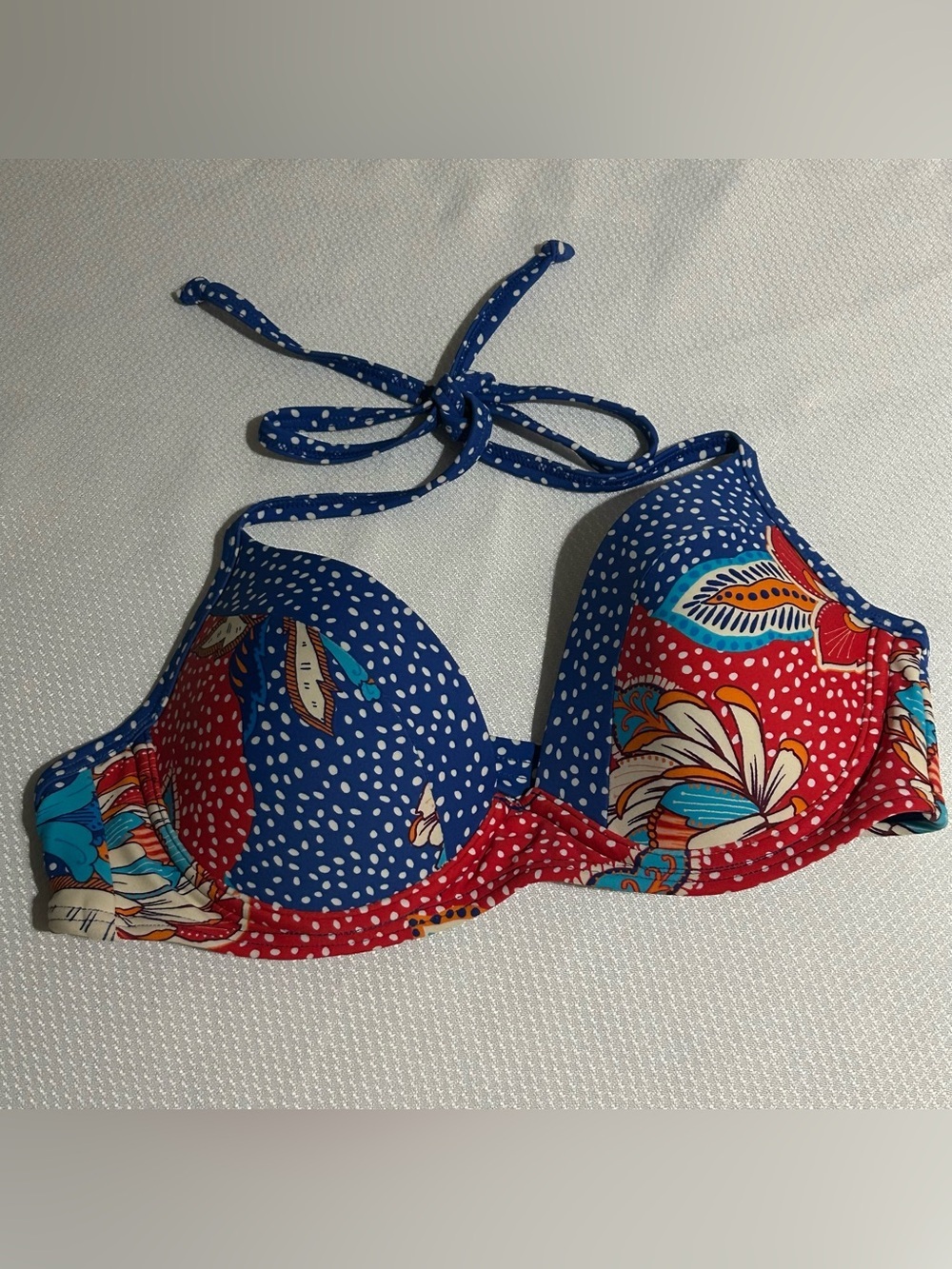 VENUS Blue, Red & White Floral Halter Bikini Top